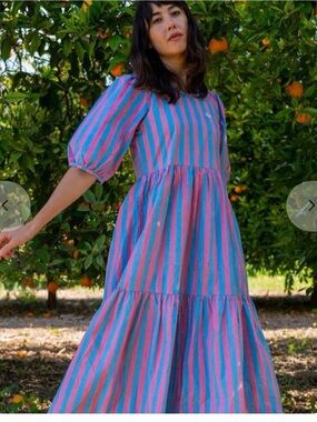 SZ Blockprints Gaia Dress, faded rose/cornflower blue, size Small